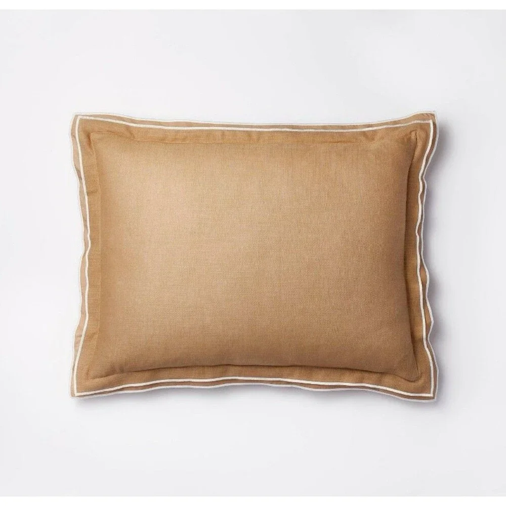 Queen Double Flange Merrow Stitch Duvet Cover & Sham Set Camel/Off-White McGee